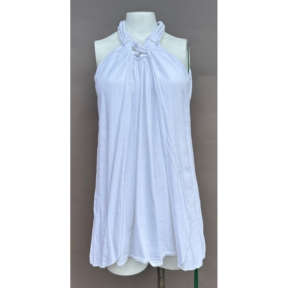 Giocam White Braided Rope Halter Tunic Top Y2K Cottagecore Coquette M Preppy